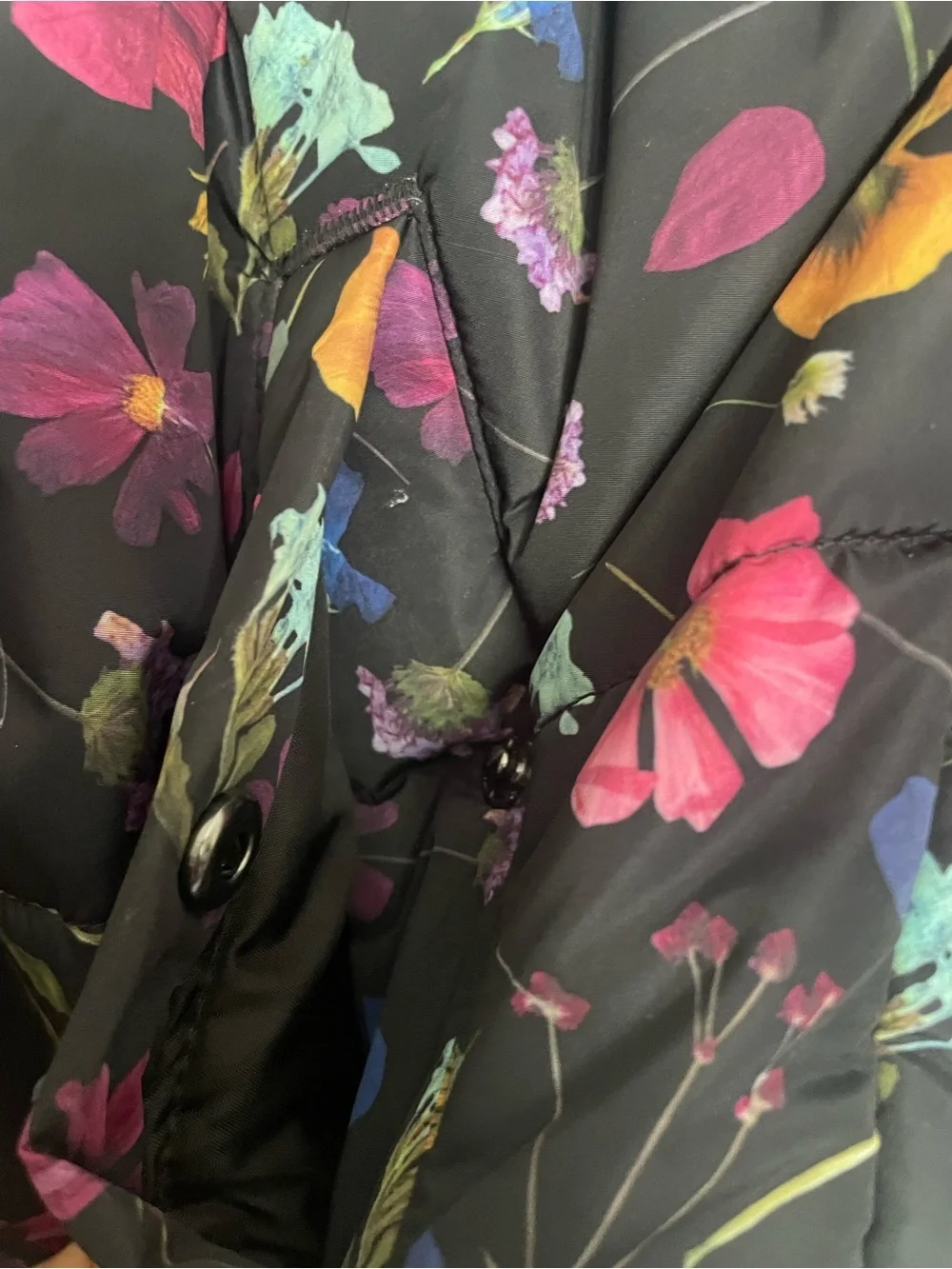 VANS Black Multicolor Floral Women's Puffer Jacket Zip Lined Pockets XS